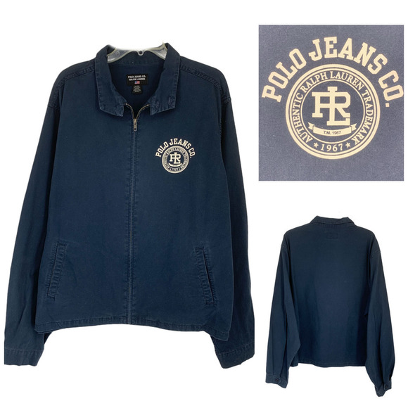 Vtg Polo Ralph Lauren Jeans Co. Navy Cotton Harrington Jacket Sz XL Windbreaker - Picture 1 of 7